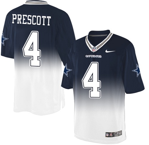 Men's Elite Dak Prescott Nike Jersey Navy/White - #4 Fadeaway NFL Dallas Cowboys